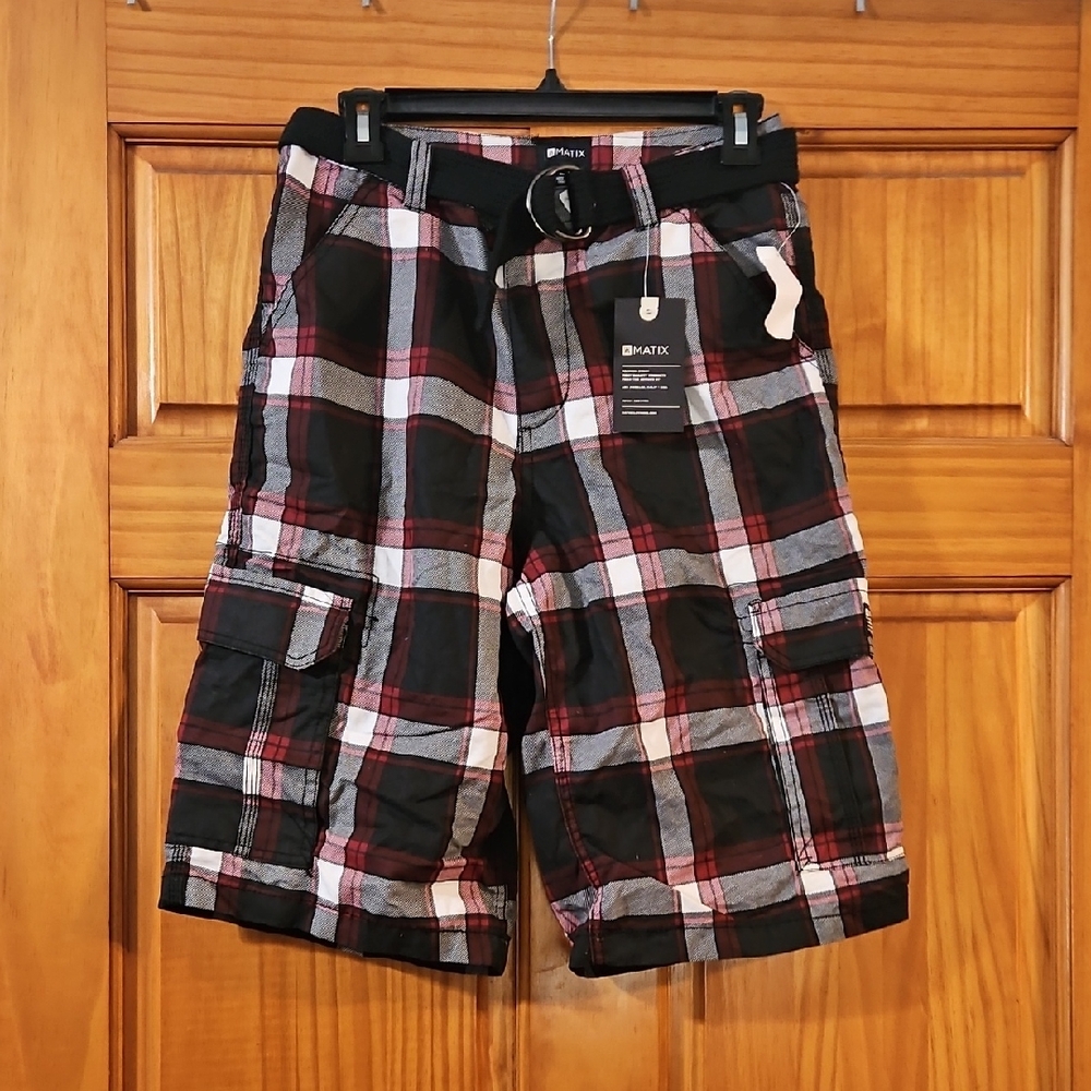 Boys Plaid Shorts With Belt